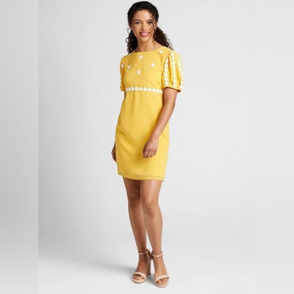 Modcloth How Sweet It Is Shift Dress Sunny Yellow Dress 70s Retro Mini 10 NWT - Picture 5 of 13